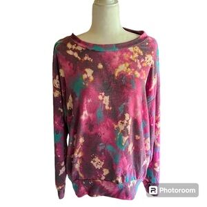 White Birch Tie Dye Boatneck Oversized Fleece Top Size S
